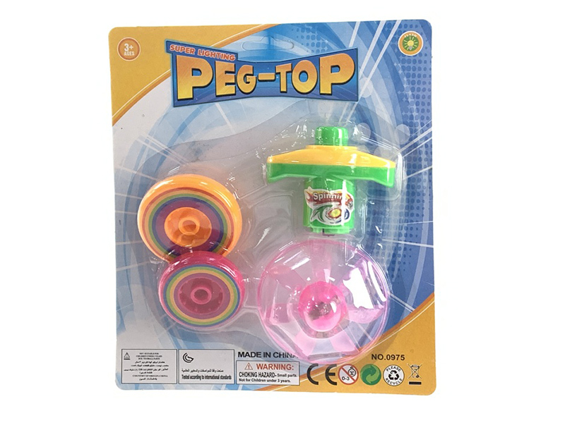 Launcher + 2 Stacked Peg-Top + Flying Saucer With Light