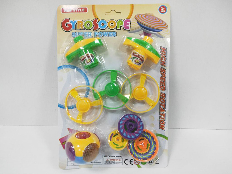 2 Launcher +  3 Stacked Peg-Top + 3 Flying Saucer With Light + Peg-Top With Lights