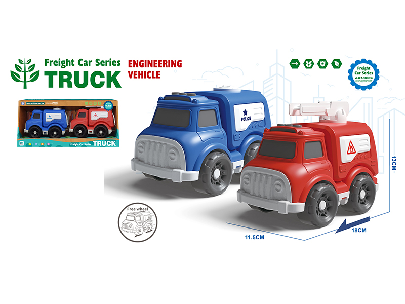 2Pcs Slide Police Car/Fire Truck