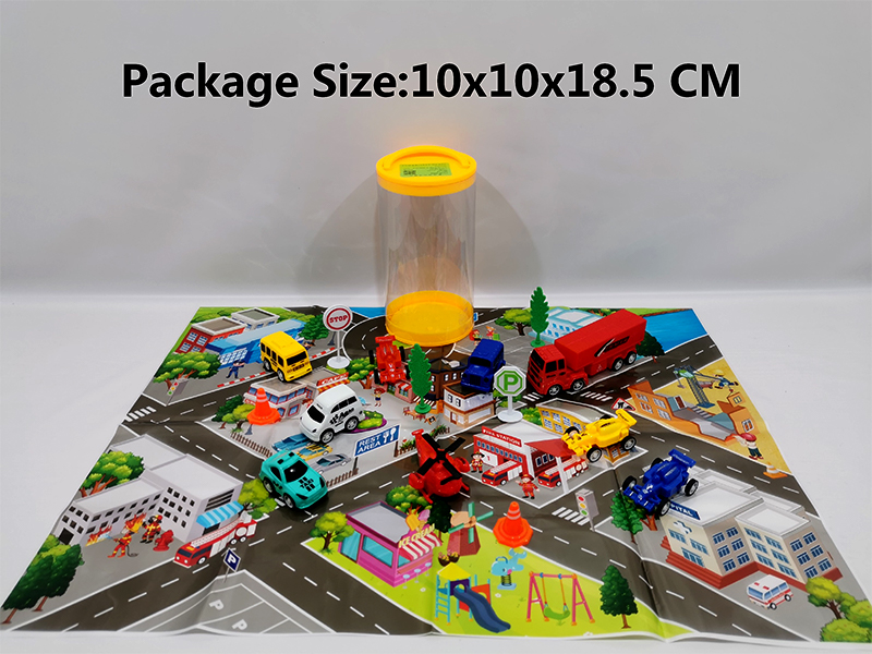 5Pcs Pull Back City Cars/Planes+Pull Back Container Cars+3Pcs Pull Back Racing Cars+2 Barricades&2 Road Signs&Map Sets