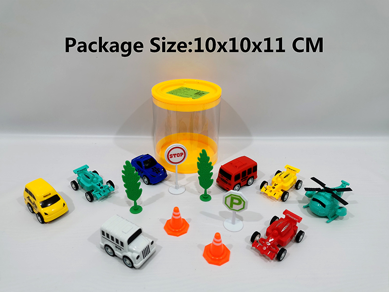 5Pcs Pull Back City Cars/Planes+3Pcs Pull Back Racing Cars+2 Barricades&2 Road Sign Sets