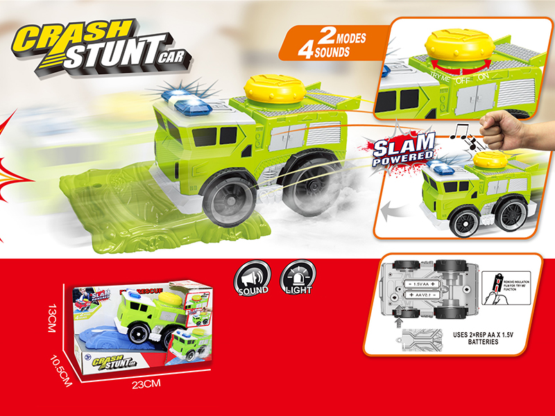 Slam Power Crash Stunt Car Electric Fire Engine With Roadblock