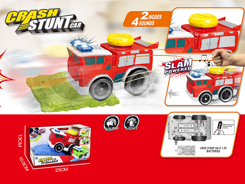 Slam Power Crash Stunt Car Electric Fire Engine With Roadblock