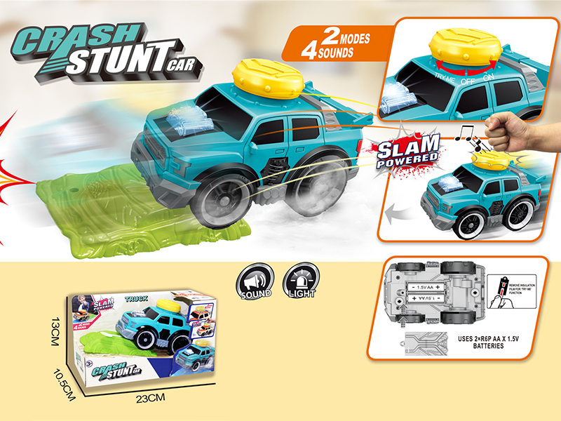 Slam Power Crash Stunt Car B/O Pickup With Roadblock