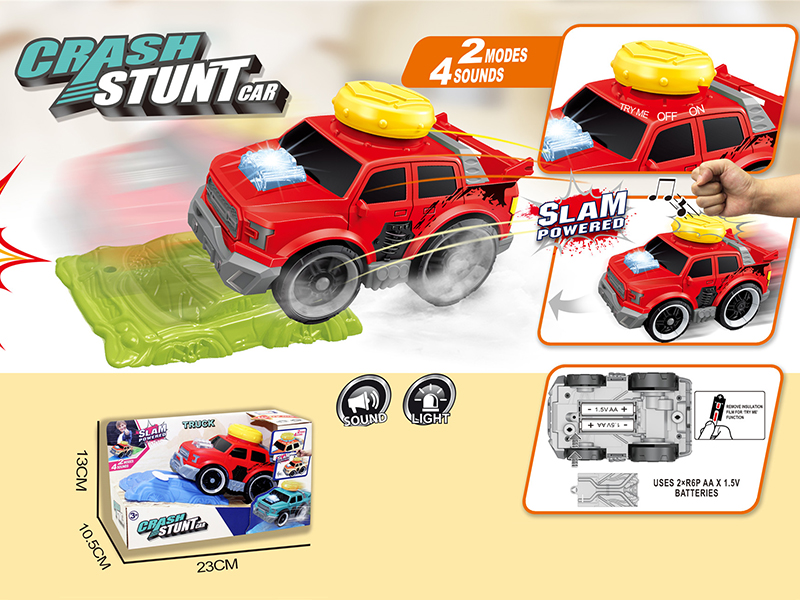 Slam Power Crash Stunt Car B/O Pickup With Roadblock