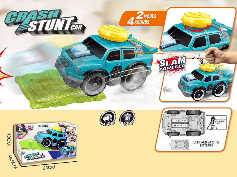 Slam Power Crash Stunt Car B/O Pickup With Roadblock