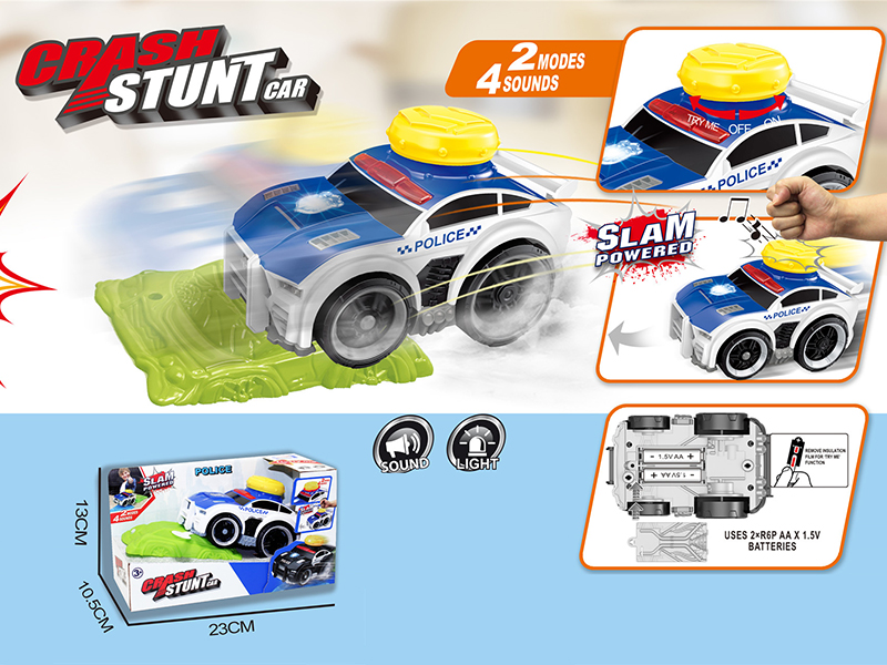 Slam Power Crash Stunt Car B/O Police Car With Roadblock