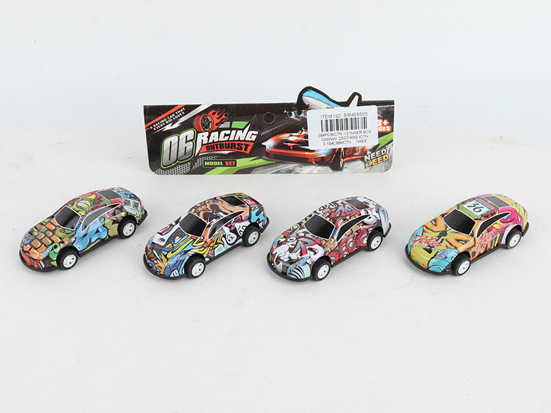4 Metal Pull Back Graffiti Racing Car