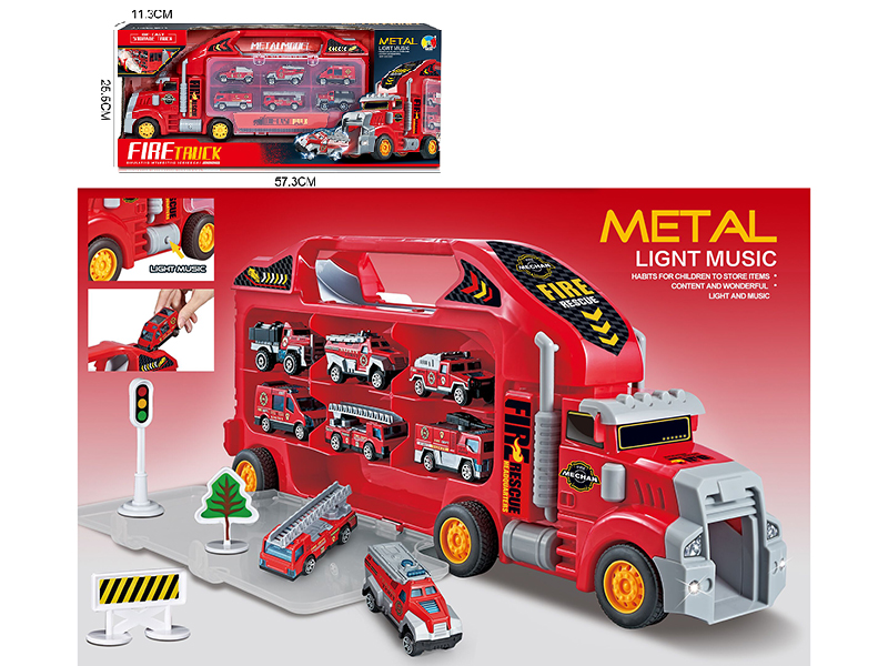 Fire Control Series Storage Container Car With 6 Alloy Cars(Slide)
