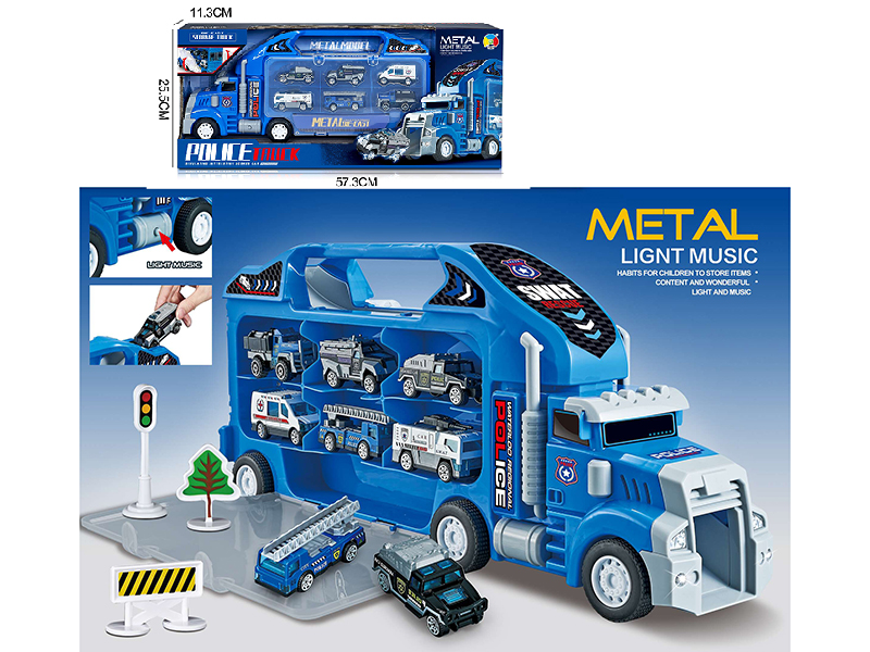 Police Series Storage Container Car With 6 Alloy Cars(Slide)