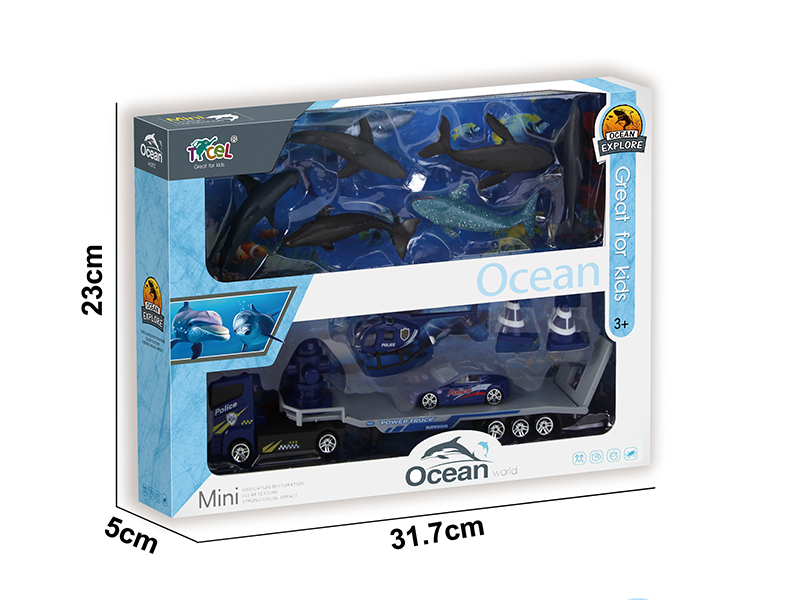 6 Simulated Sea Animal With Alloy Police Trailer(B)