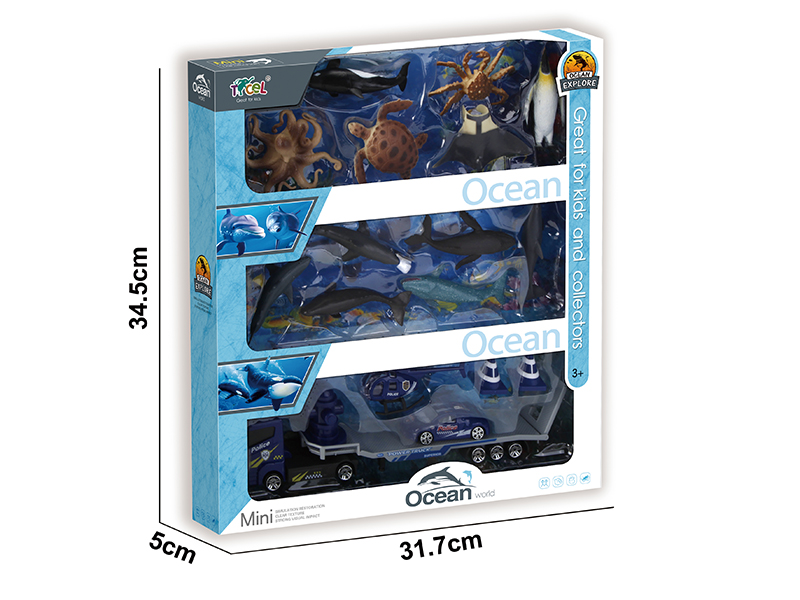 12 Simulated Sea Animal With Alloy Police Trailer