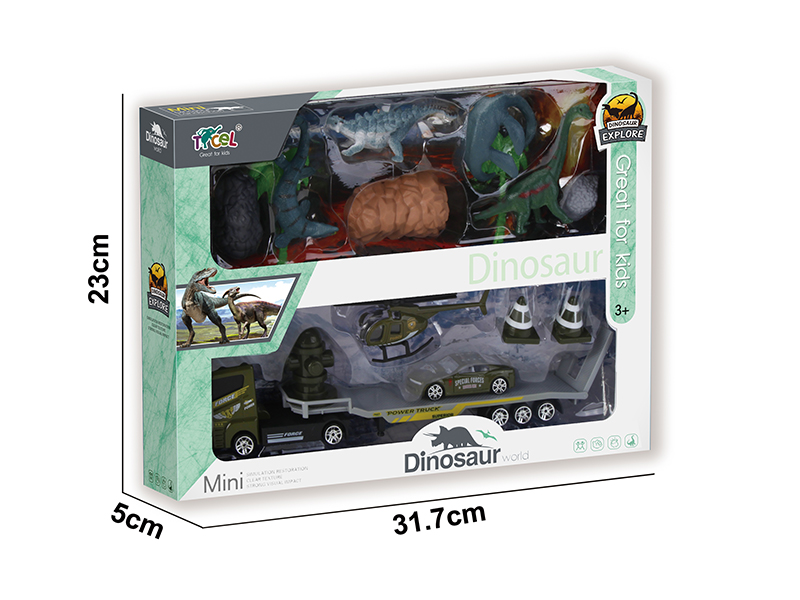 4 Simulated Dinosaurs With Alloy Military Trailer(G)