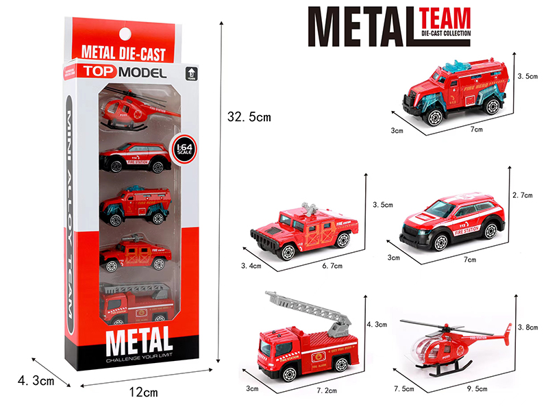 Slide Alloy Fire Engine 5pcs