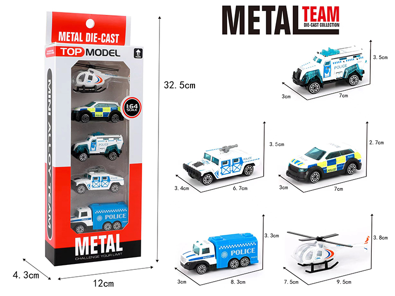 Slide Alloy Police Car 5pcs