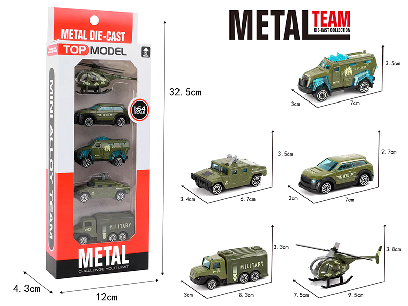 Slide Alloy Military Truck 5pcs
