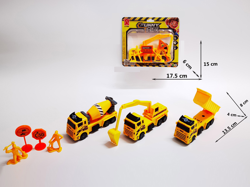 Pull Back Engineering Vehicle +2 Engineers+2 Road Signs