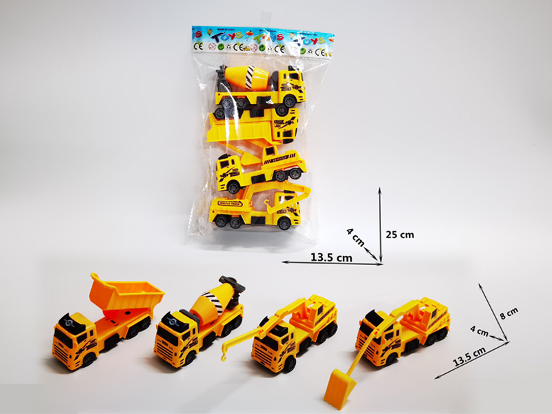 4PCS Pull Back Engineering Vehicle