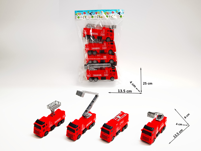 4PCS Pull Back Fire Engine