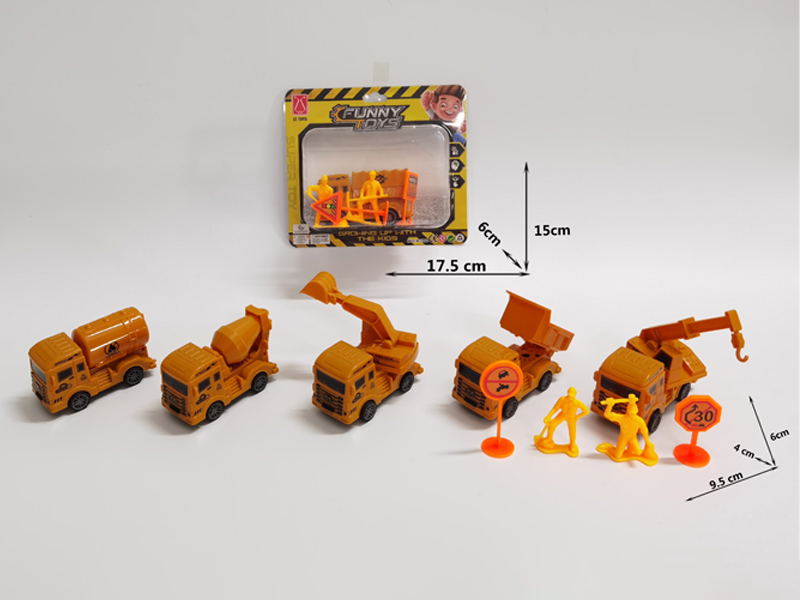 Pull Back Engineering Vehicle +2 Engineers+2 Road Signs
