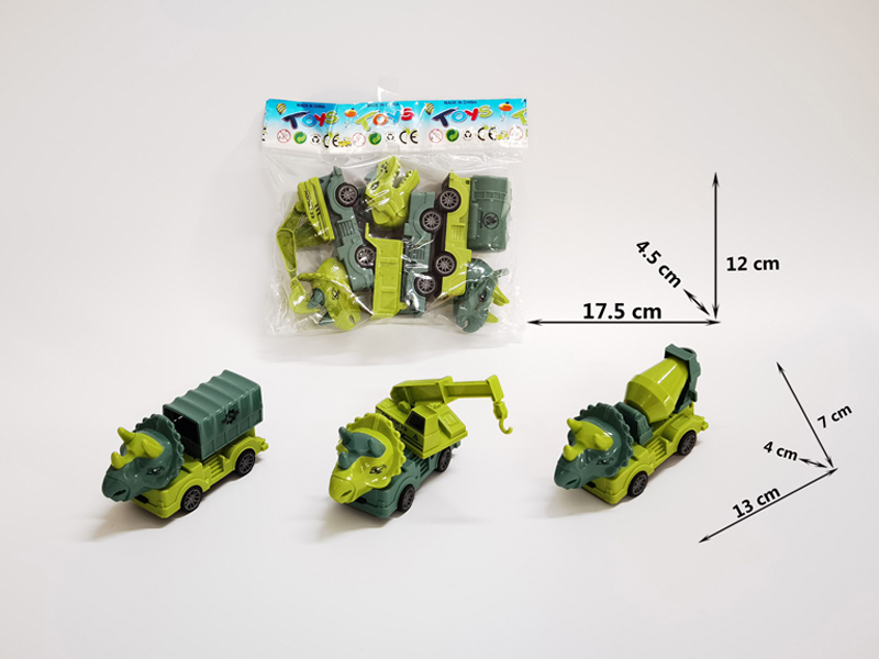 3PCS Pull Back Dinosaur Engineering Vehicle