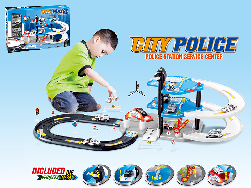 Alloy Car Track Parking Lot(City Police Theme)