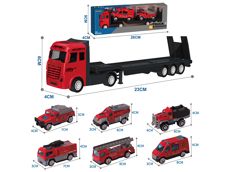 Alloy Flat Bed Trailer + 2 Alloy Fire Engine