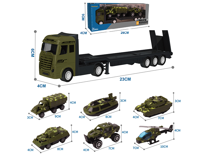 Alloy Flat Bed Trailer + 2 Alloy Military Truck