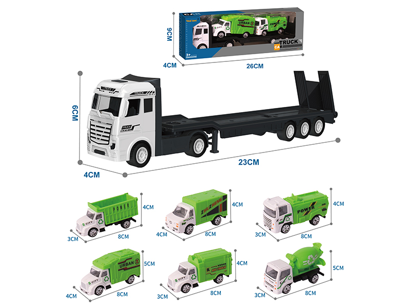 Alloy Flat Bed Trailer + 2 Alloy Sanitation Truck