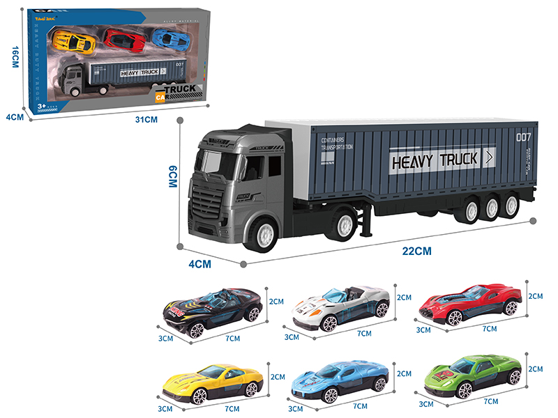 Alloy Container Truck + 3 Alloy Cars