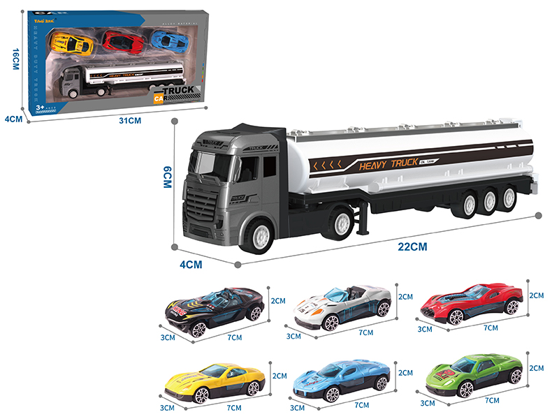 Alloy Oil Tank Truck  + 3 Alloy Cars