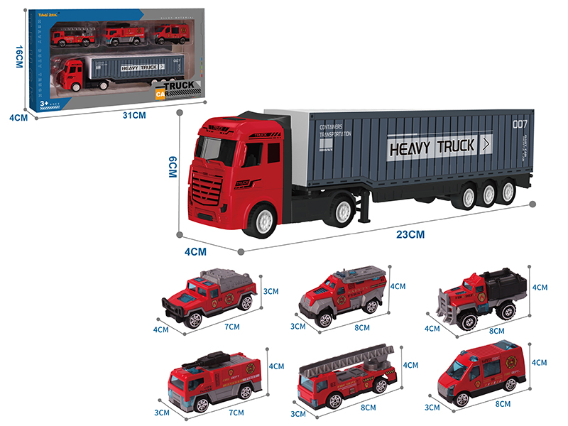 Alloy Container Truck + 3 Alloy Fire Engine