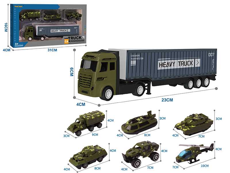 Alloy Container Truck + 3 Alloy Military Truck