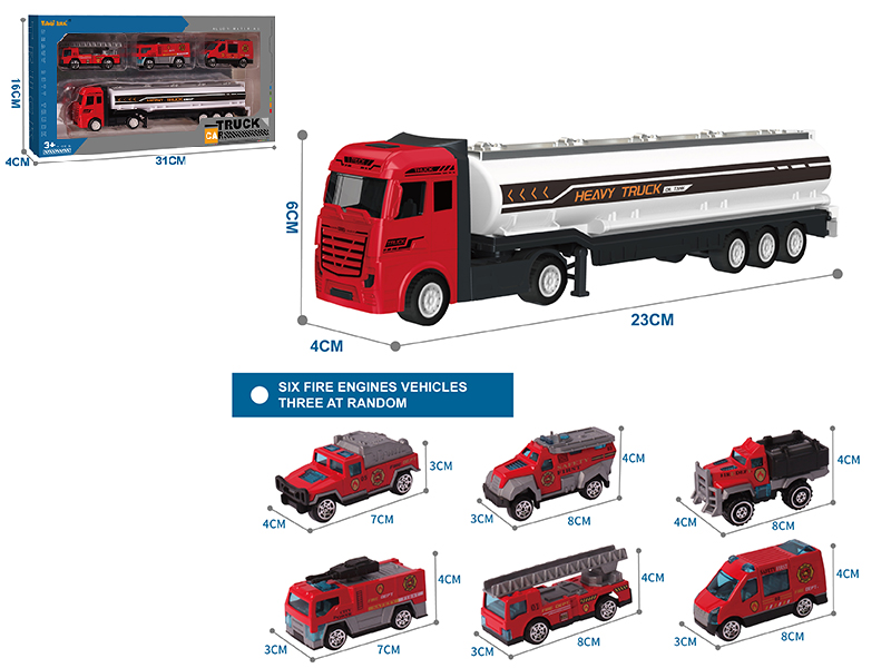 Alloy Oil Tank Truck + 3 Alloy Fire Engine