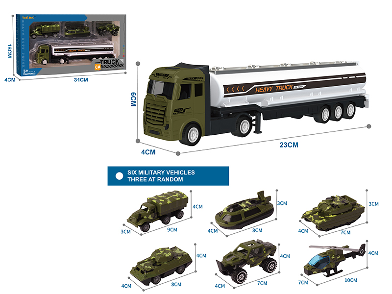 Alloy Oil Tank Truck + 3 Alloy Military Truck