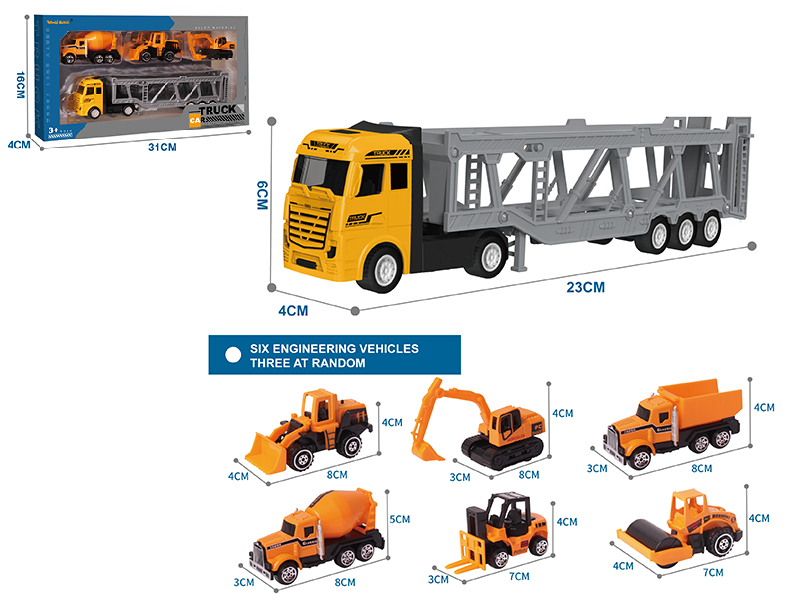 Alloy Car Transporter + 3 Alloy Engineering Truck