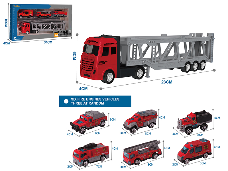 Alloy Car Transporter + 3 Alloy Fire Engine