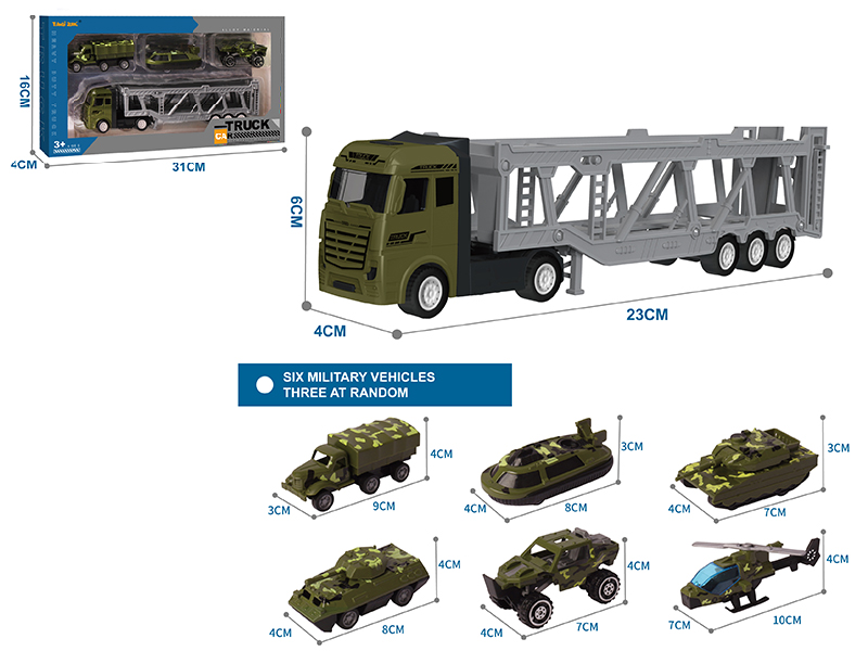 Alloy Car Transporter + 3 Alloy Military Truck