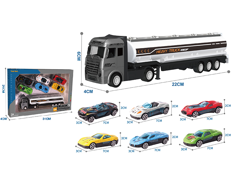 Alloy Oil Tank Truck + 6 Alloy Cars