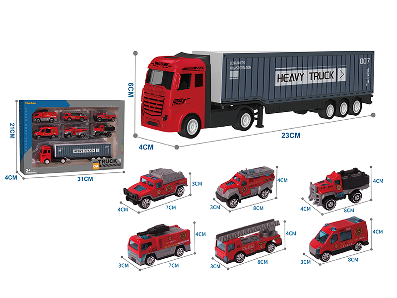 Alloy Container Truck + 6 Alloy Fire Engine