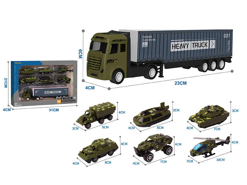 Alloy Container Truck + 6 Alloy Military Truck