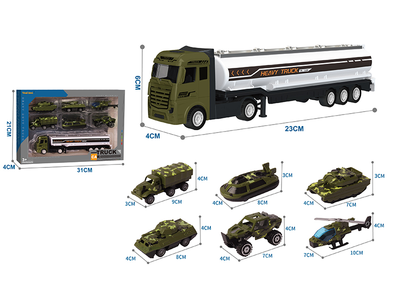 Alloy Oil Tank Truck + 6 Alloy Military Truck