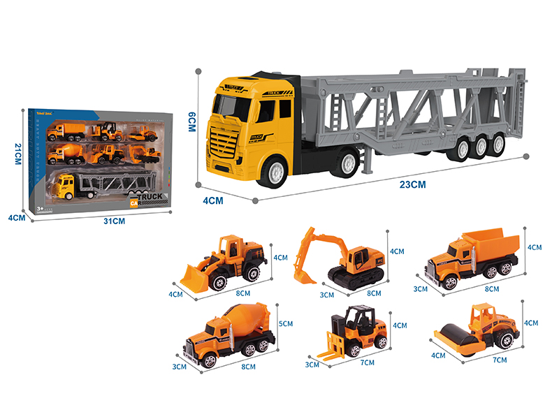 Alloy Car Transporter + 6 Alloy Engineering Truck