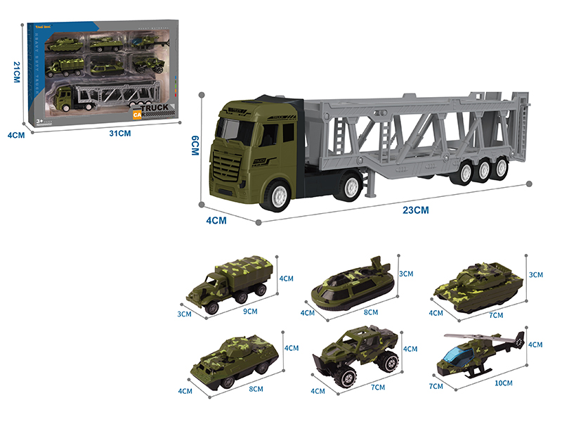 Alloy Car Transporter + 6 Alloy Military Truck