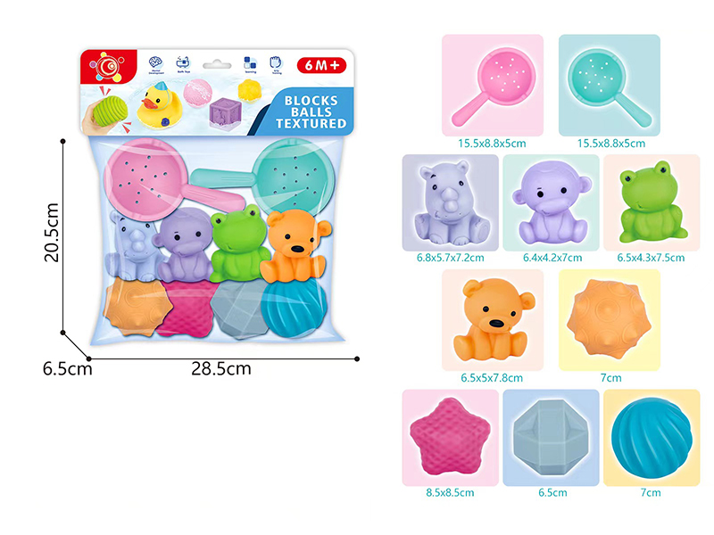 Soft Plastic Textured Balls & Animals,Spoon Set 10pcs