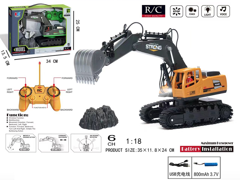 6 Channel Remote Control Excavator With Light And Music