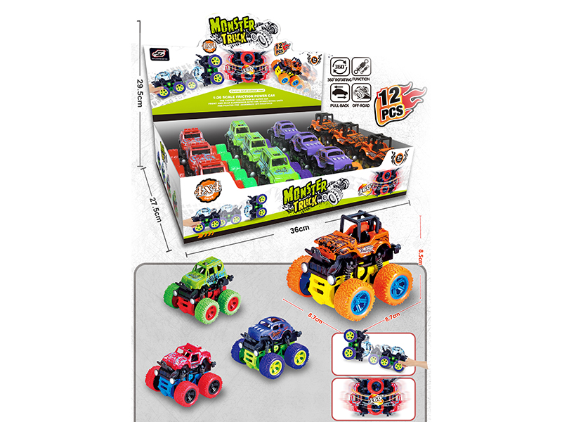 Pull Back Spray Painted Off-Road Stunt Car 12PCS
