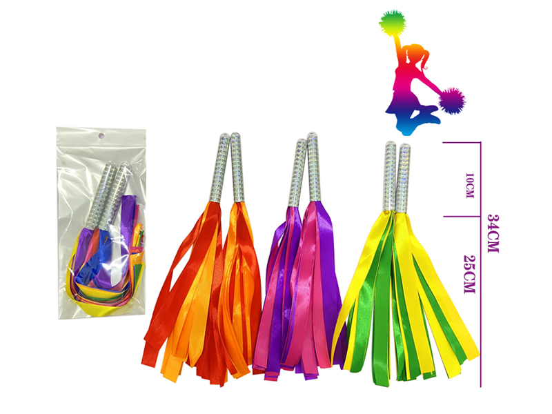 2Pcs Laser Silver Handle Ribbon Cheering Stick