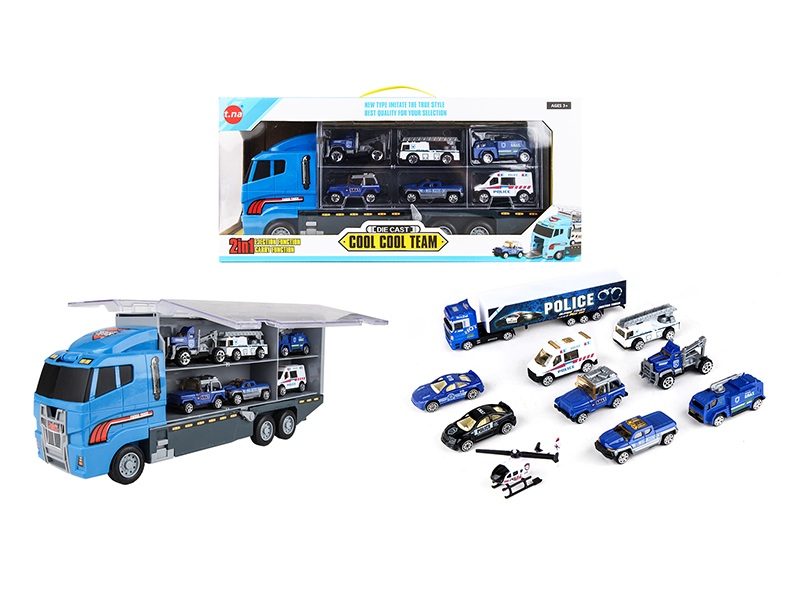 Alloy Police Car Storage Container Truck - Double Sided