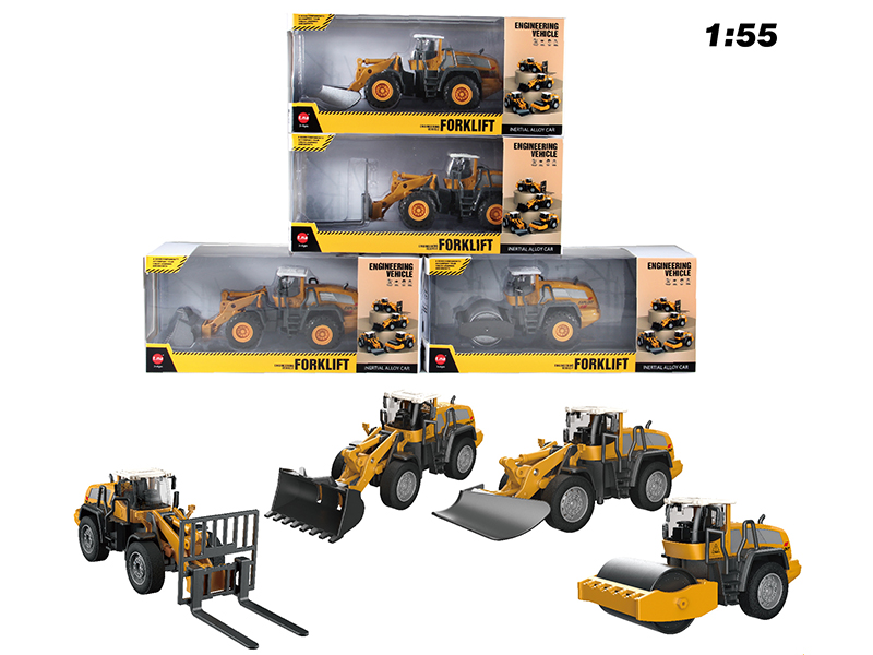 1:55 Alloy Friction Engineering Road Roller/Forklift/Bulldozer/Loader